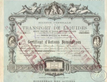Transport de Liquides. Акция в 20000 франков, 1898 год.