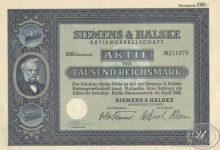 Германия.Siemens and Halske,акция. 1000 марок, 1942 год.