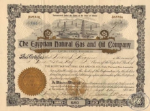 Египет. Egyptian Natural Gas and Oil Со.,сертификат на 9,5 акций. 1906 год.