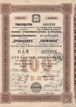 «Проводник» Товарищество. Пай в 100 рублей, 1909 год.