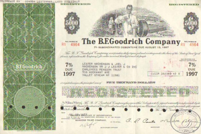 B.F. Goodrich Company. Сертификат на $5000, 1977 год. ― ООО "Исторический Документ"