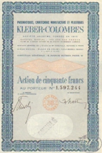 Kleber-Colombes. Акция в 500 франков, 1963 год.