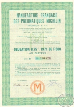 Manufacture  Francaise de Pneumatique Michelin &amp; Co. Облигация в 500 франков, 1971 год.