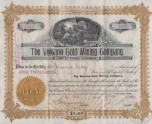 Volcano Gold Mining Company. Сертификат на 1000 акций, 1900 год.
