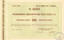 Inzersdorfer industriewerke Hans Fuchs AG. Свидетельство на 25 акций, 1922 год.