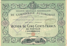 Camionnage Automobile SA Generale Marseillaise. Акция в 500 франков, 1920 год.