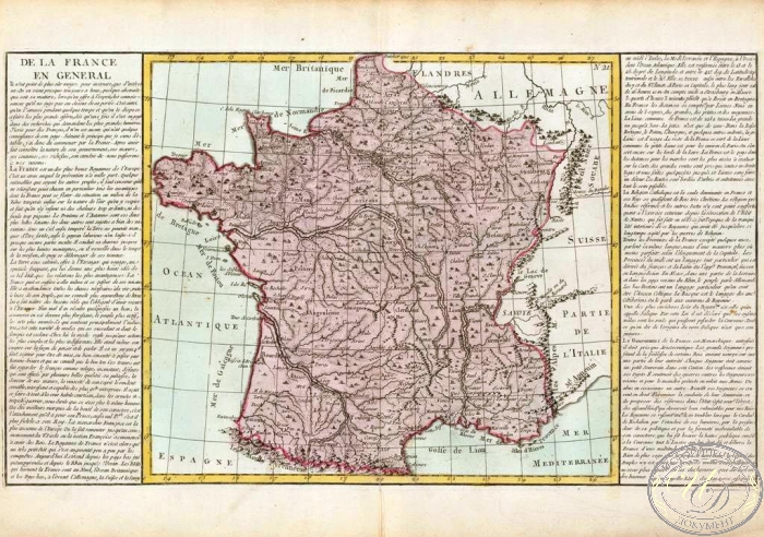 De La France en General. Франция. Размер: 56х32 см. Издательство Mr.lAbbe Clouet, 1785 год. ― ООО "Исторический Документ"