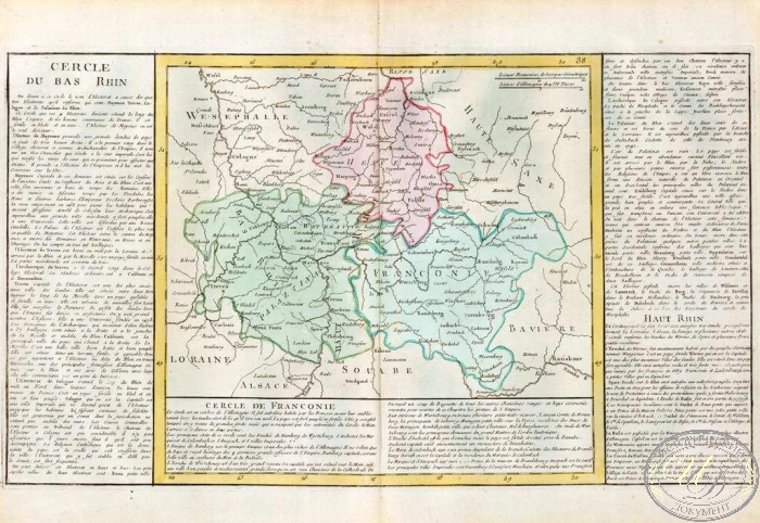Cercle du bas Rhin. Округ нижнего течения Рейна. Размер: 56х32 см. Издательство Mr.l Abbe Clouet, 1785 год. ― ООО "Исторический Документ"