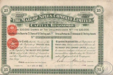 Тhe Maikop Spies Company Ltd.Сертификат на 25 акций, 1913 год.