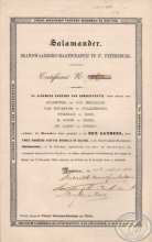 «Саламандра» Страховое Товарищество. Сертификат. Голландия, Амстердам, 1856 год.